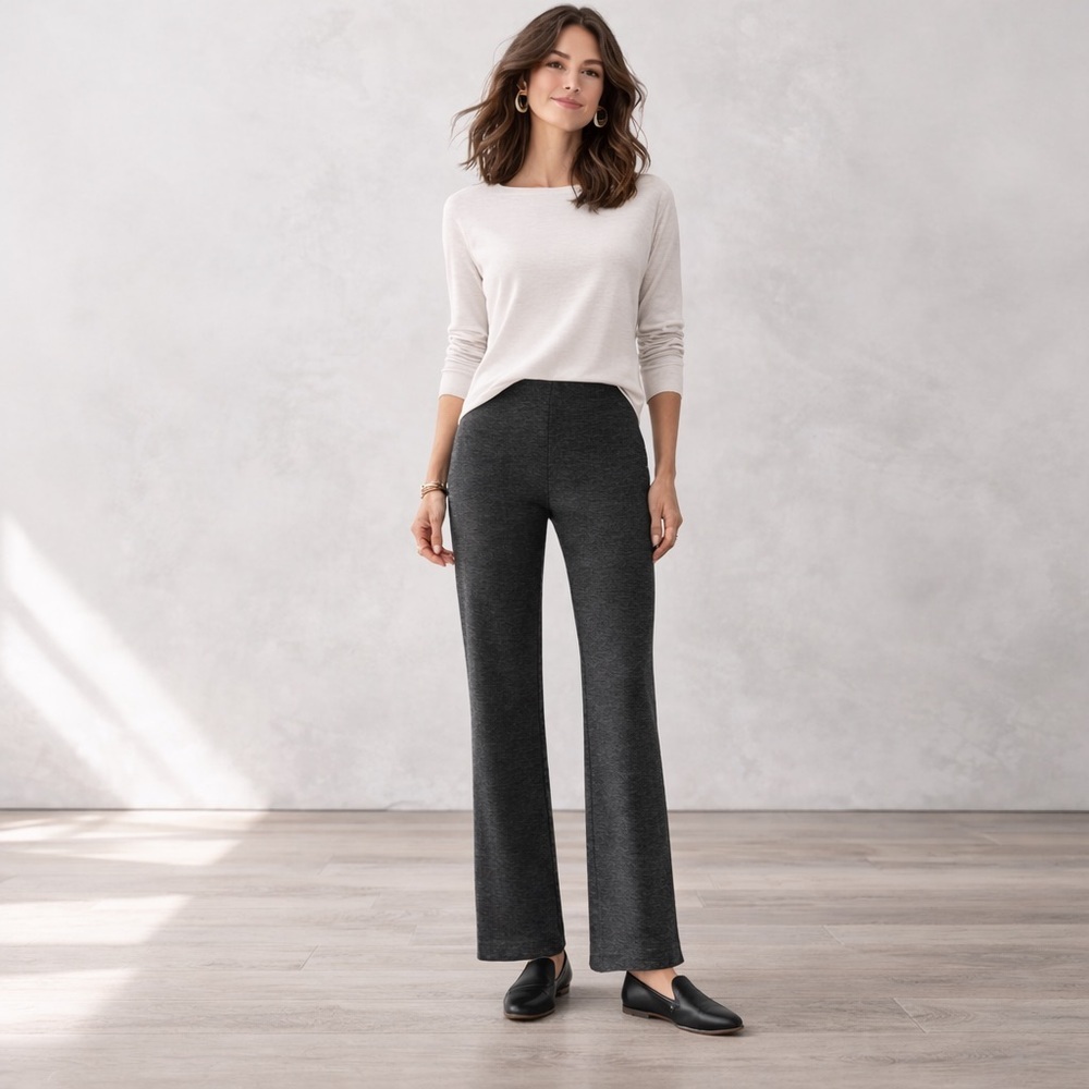Eileen Fisher Charcoal Knit Straight Leg Minimalist Size 1X